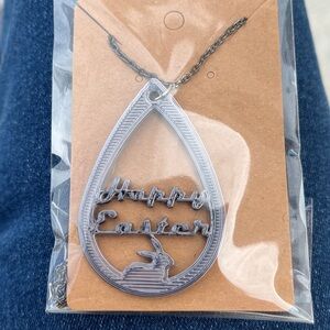 Silver 'Happy Easter' Pendant Necklace